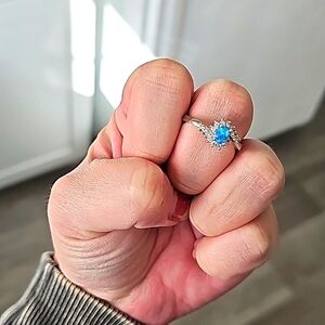 Silver Blue Fire Opal & White Sapphire ring size 9